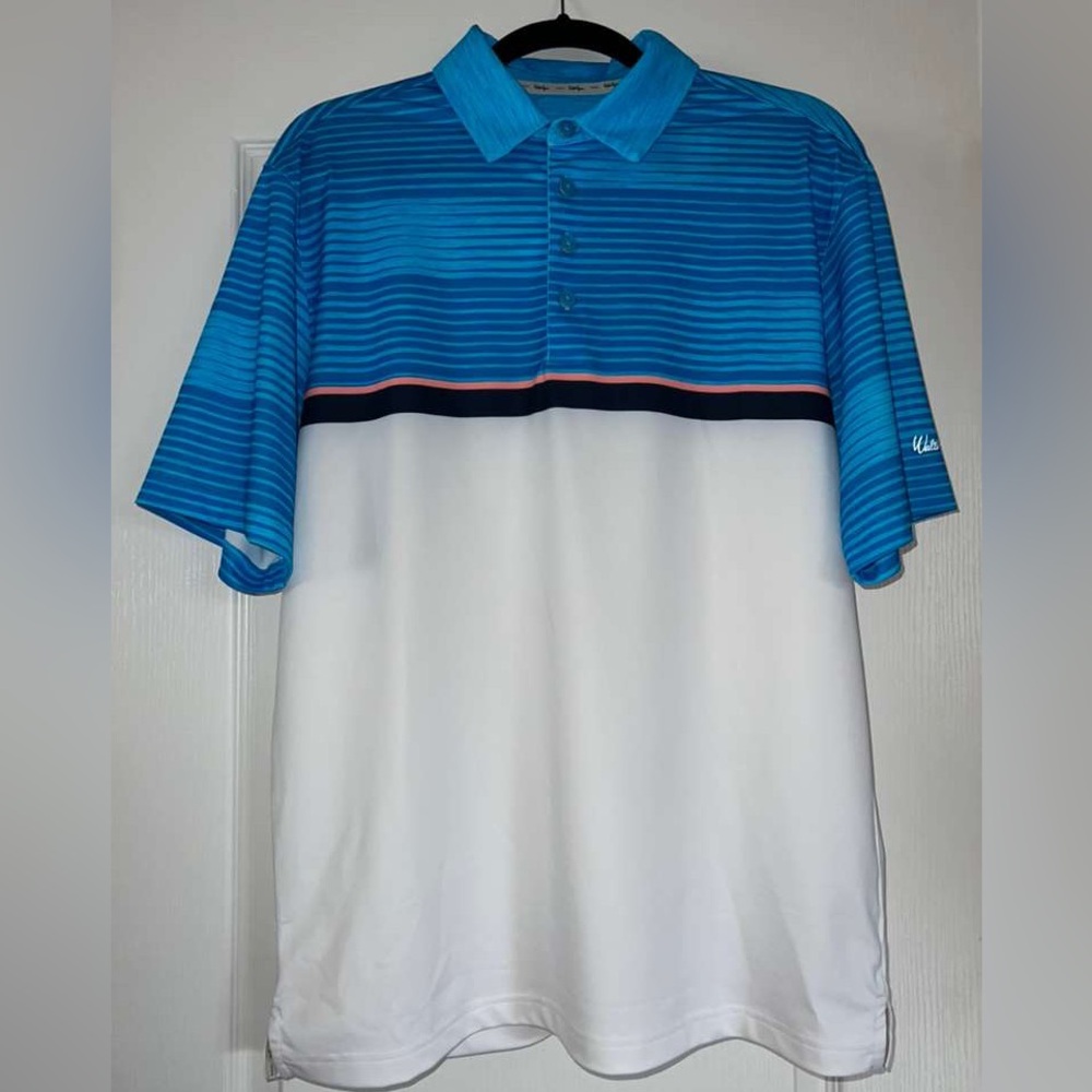Walter Hagen Striped Colorblock Polo Cerulean Blue